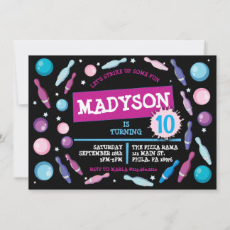 BOWLING BALL NEON Invitation de fête d'anniversair