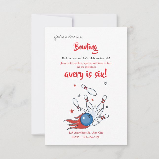 Bowling Birthday invitation template editable (Devant)