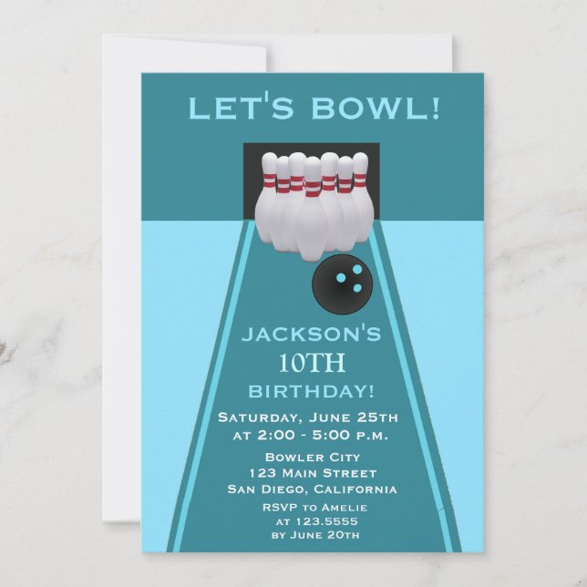 Bowling Boy Anniversaire Fête Invitation (Devant)