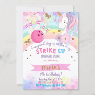 Bowling et Unicorn invitation d'anniversaire fille