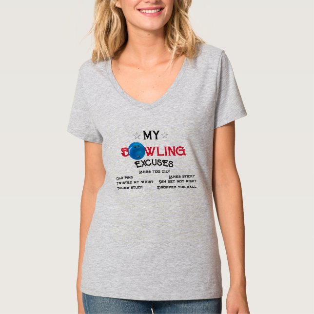 Bowling Excuses Women's Jersey V-Neck T-Shirt (Devant)