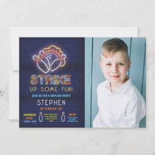 Bowling Invitation Anniversaire Fête Neon Photo Gr