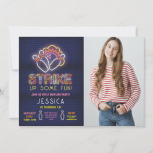 Bowling Invitation Anniversaire Fête Neon Photo Gr