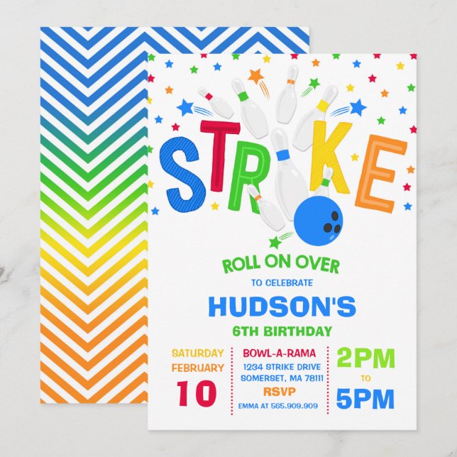 Bowling Invitation Bowling Anniversaire Frappe (Devant / Derrière)