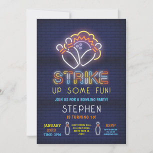 Bowling Invitation fête d'anniversaire Neon Lucky 