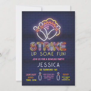 Bowling Invitation fête d'anniversaire Neon Pink S