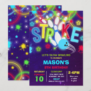 Bowling Invitation lueur Neon Bowling Anniversaire