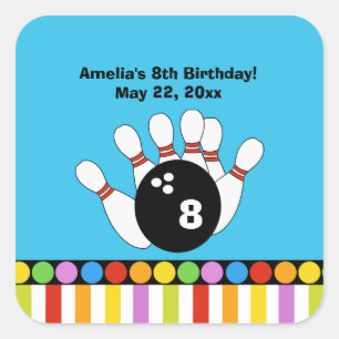 Bowling Party Anniversaire CARRÉ Favoriser Sticker