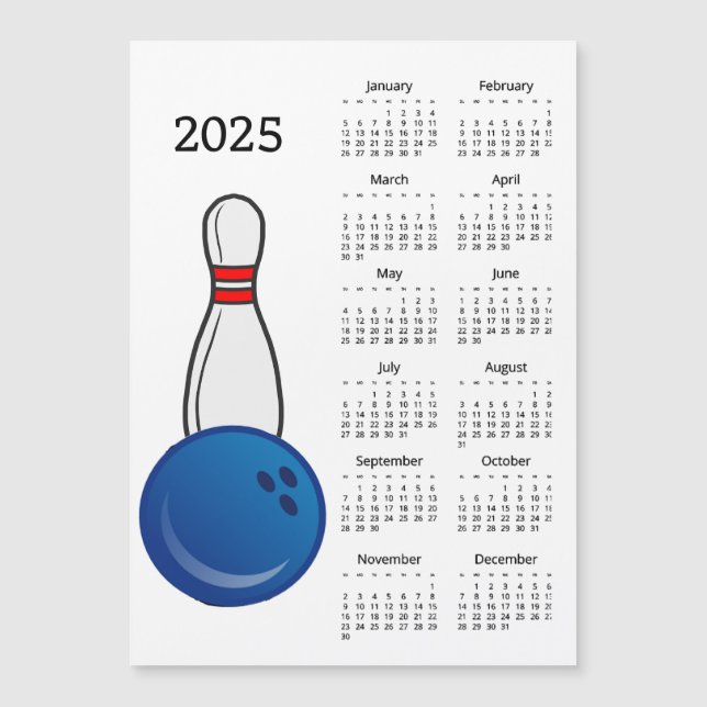 Bowling Pin Ball 2025 Calendrier Carte magnétique (Devant)