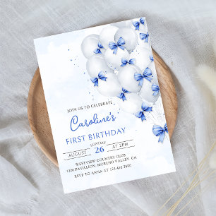 Bows Bleus Balloons Anniversaire Invitation
