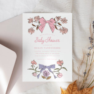Bows et fleurs Invitation Baby shower fille