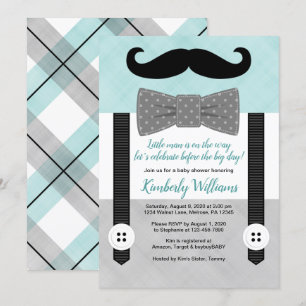 Bowtie baby shower invitation menthe gris petit ho