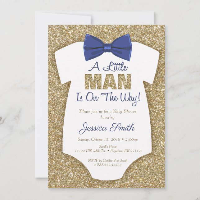 Bowtie Baby shower Invitation Parties scintillant  (Devant)