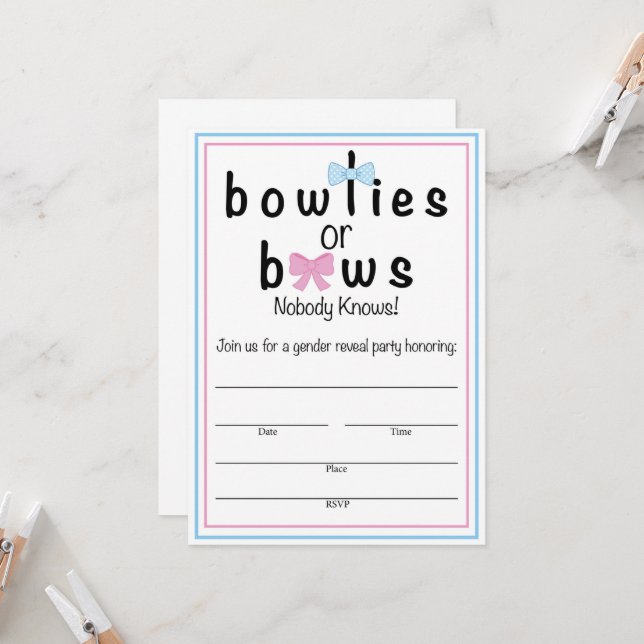Bowties ou Bows Genre Reveillez Invitation 5x7in (Devant/Arrière en situation)