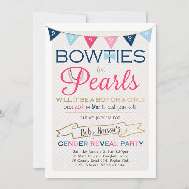 Bowties ou Pearls Genre RevezParty Invitation (Devant)
