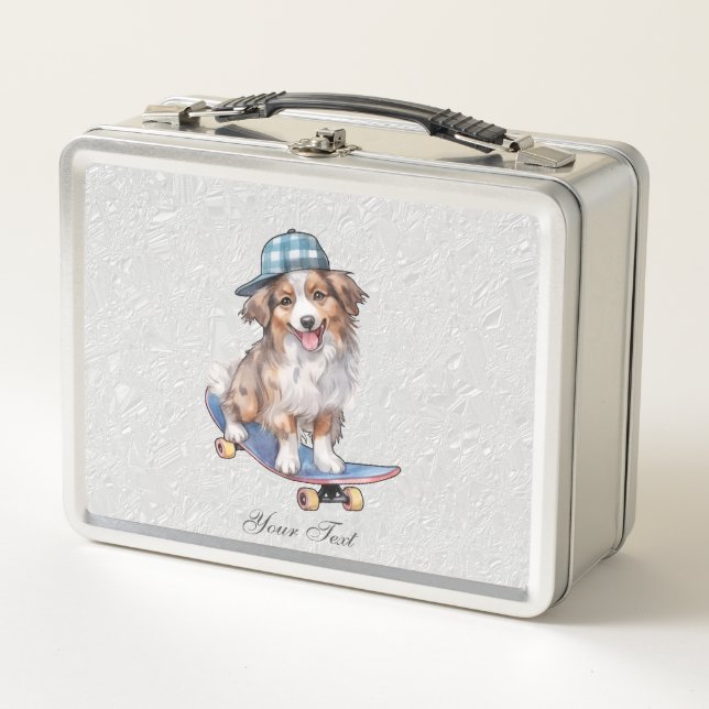 Box Aquarelle Australian Shepherd Boîte à lunch en mét (Devant)