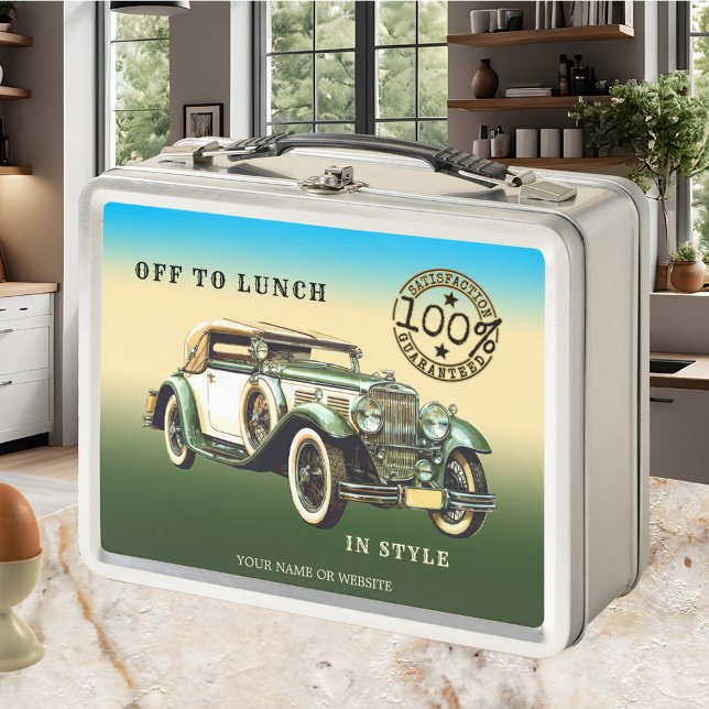 Box Boîte à lunch classique pour voiture Vintage (A retro style lunch box featuring a vintage classic car)