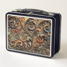 Boîte à lunch en métal à motifs baroques dorés