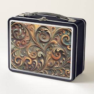 Box Boîte à lunch en métal à motifs baroques dorés