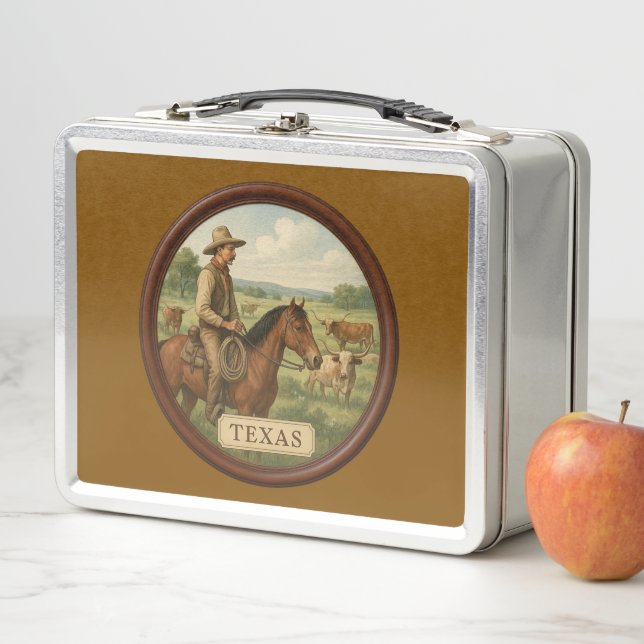 Box Boîte à lunch en métal cowboy du Texas (En situation)