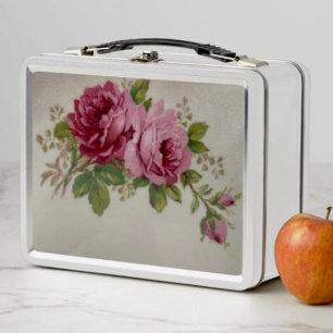 Box Boîte à lunch en métal Élégance Chou Rose Vintage