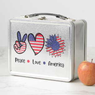 Box Boîte à lunch en métal patriotique Peace Love Amer