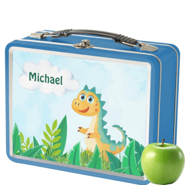 Box Boîte à lunch en métal pour enfants Dinosaure pers (Personalized Dinosaur Kids Metal Lunch Box – Custom Name Jungle Watercolor Dino Lunch Tin for Boys

)