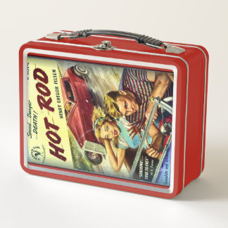 Box Boîte à lunch en métal rouge métallisé Hot Rod Rét
