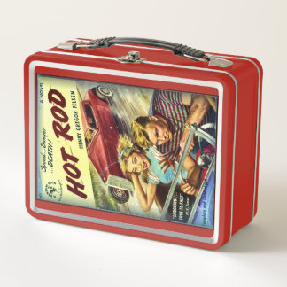 Box Boîte à lunch en métal rouge Retro Hot Rod