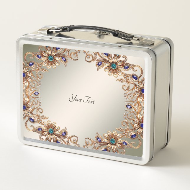 Box Boîte à lunch Fleurs de bijoux en or élégants (Dos)