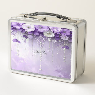 Box Boîte à lunch Fleurs violettes avec perles pendant