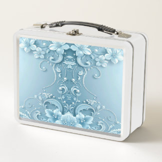 Box Boîte à lunch florale décorative bleue