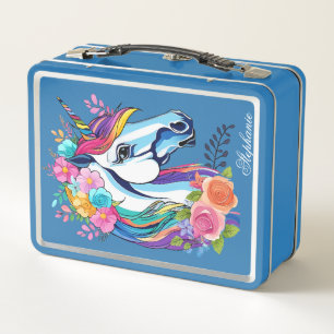 Box Boîte à lunch Licorne Nom Personnalisé Métal Flora