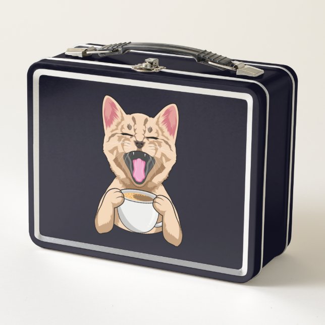 Box Boîte à lunch métallique avec chat et tasse de caf (Devant)