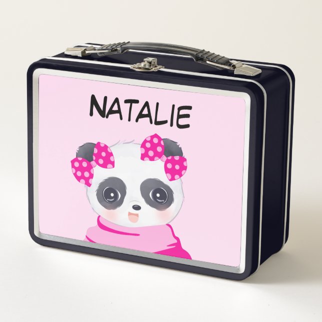 Box Boîte à lunch métallique rose fille panda (Devant)