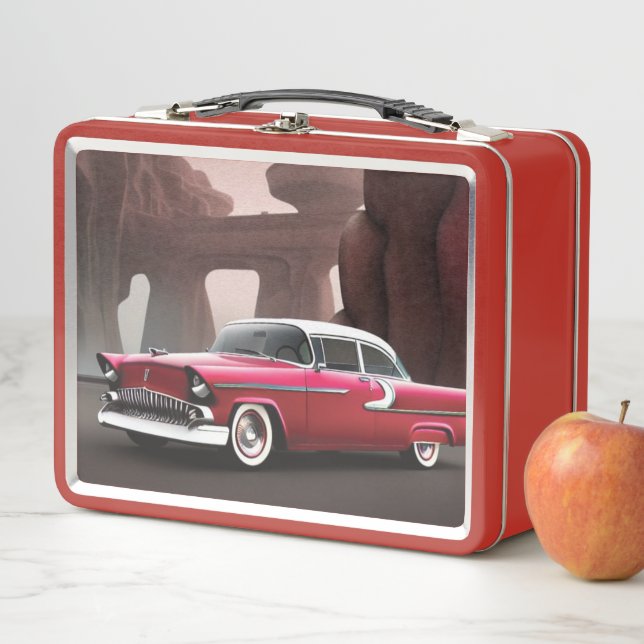 Box Boîte à lunch métallique voiture classique 1955 (En situation)