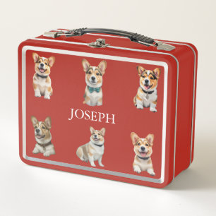 Box Boîte à lunch personnalisable rouge Corgi pour enf