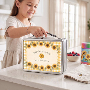Box Boîte à lunch pour enfants à carreaux jaunes Abeil