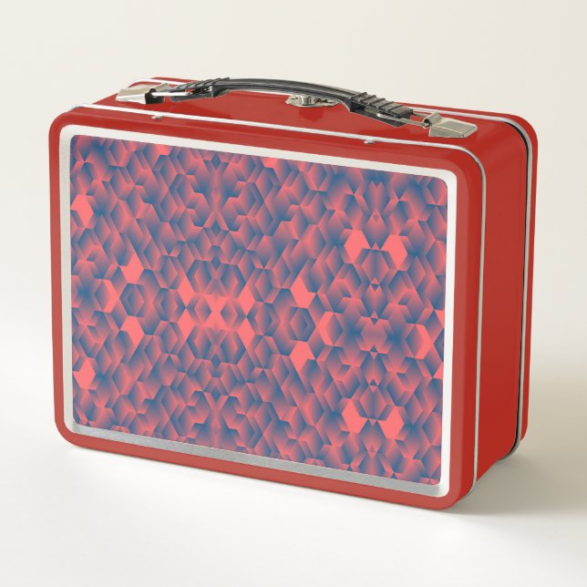 Box Boîte à lunch rouge avec un motif géométrique bleu (Dos)