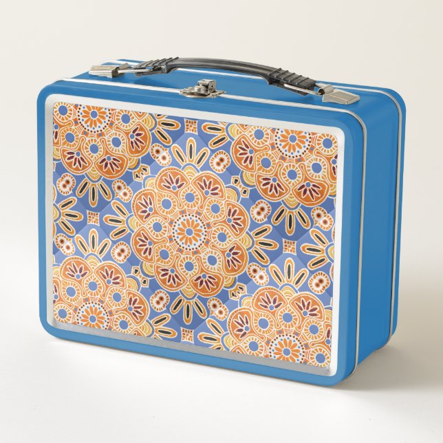 Box Carreaux bleu et orange Imprimer Boîte à lunch (Devant)