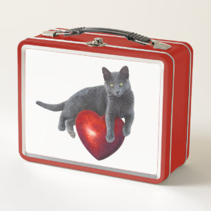Box Chat gris avec boîte à lunch de coeur