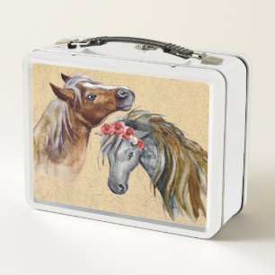 Box Chevaux avec Fleurs Boîte à lunch en métal