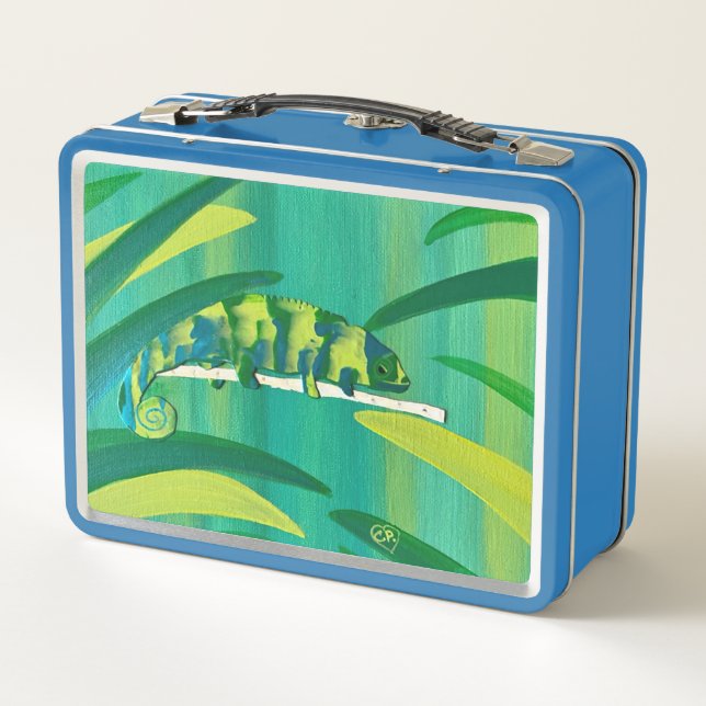 Box Cool Chameleon Art on Metal Lunch Boxes (Dos)