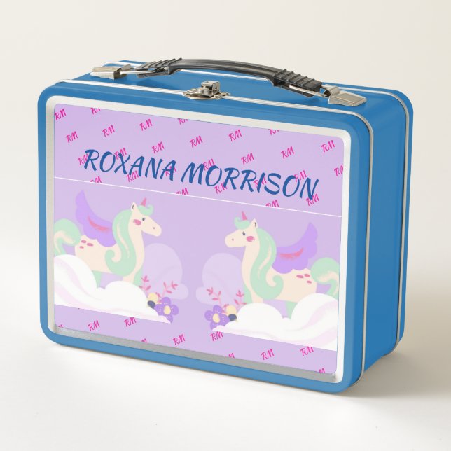 Box COULEURS PASTEL BLEU UNICORNE FENCÉE Boîte à lunch (Devant)