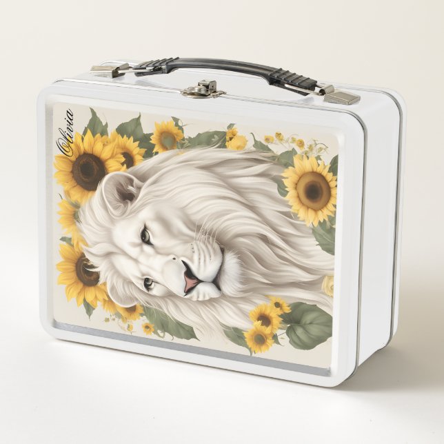 Box Custom Name Lunch Box, Sunflower Magical Lion (Devant)