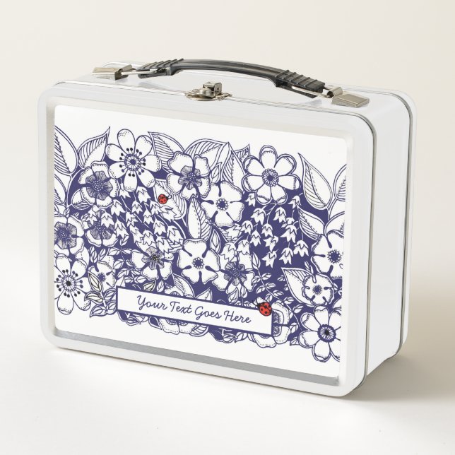 Box Floral Bleu Blanc Dessin Métal Boîte à lunch (Devant)