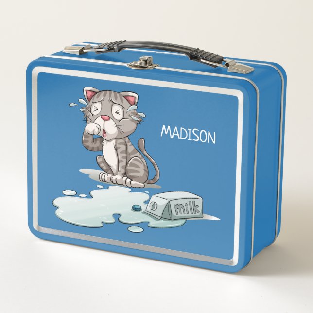 Box Funny Cry Cat personnalisé nom boîtes à lunch (Devant)