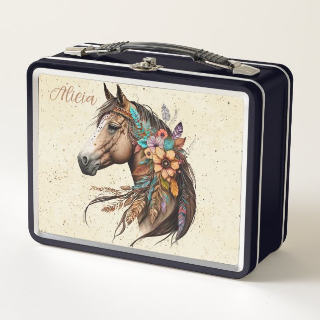 Box Jolie boîte à lunch Cheval Buckskin avec nom (Devant)