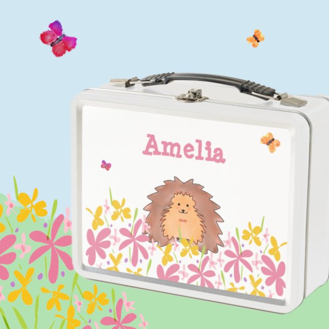 Box Monogram Cute Hérisson Enfants Boîte à lunch métal (Créateur téléchargé)