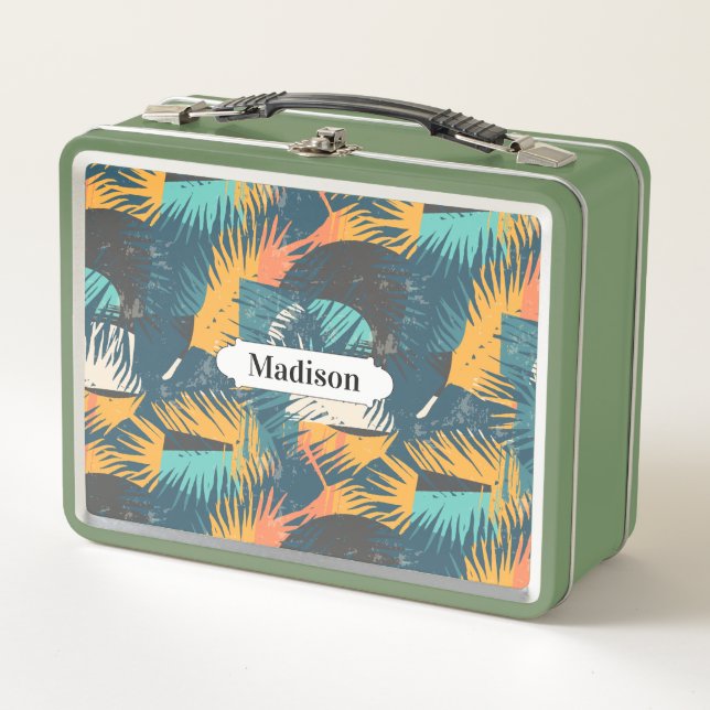Box Palm Leaf Motif personnalisable boîte à lunch (Devant)
